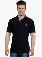 The Cotton Company Black Solid Polo T-Shirt