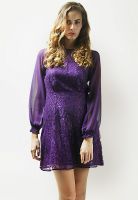 The Vanca Full Sleeve Self Pattern Purple Dress
