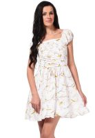 The Vanca Off White Colored Printed Skater Dress