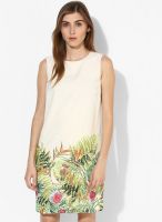 United Colors of Benetton Off White Colored Solid Shift Dress