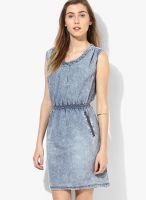 Vero Moda Blue Colored Solid Shift Dress