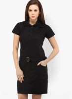 X'Pose Black Colored Solid Shift Dress