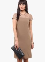 Yepme Brown Colored Embroidered Shift Dress