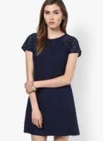 Zink London Navy Blue Colored Solid Shift Dress
