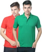 eSOUL Solid Men's Polo Neck Green, Red T-Shirt(Pack of 2)