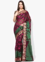 Bunkar Wine Printed Cotton Blend Saree