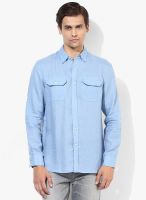 Giordano Light Blue Solid Slim Fit Casual Shirt