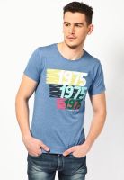 Jack & Jones Blue Printed Round Neck T-Shirts