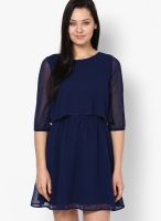 MB Blue Colored Solid Shift Dress
