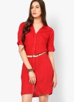 NOI Red Colored Solid Shift Dress