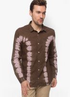 Slub Printed Brown Casual Shirt