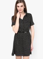 The gud look Black Colored Printed Skater Dress
