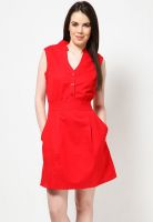 United Colors of Benetton Sleeveless Red Linen Dress