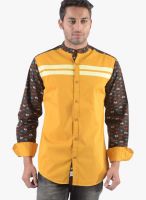 Vintage Golden Printed Slim Fit Casual Shirt