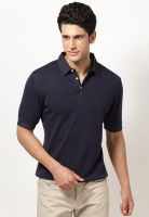 Wills Lifestyle Navy Blue Solid Polo T-Shirts