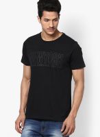 Arrow New York Black Printed Round Neck T-Shirts