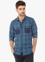 Basics Blue Check Slim Fit Casual Shirt