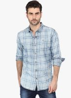 Basics Blue Checked Slim Fit Casual Shirt