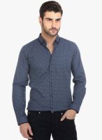 Basics Navy Blue Checked Slim Fit Casual Shirt