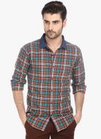 Basics Orange Checked Slim Fit Casual Shirt