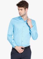 Black Coffee Aqua Blue Solid Slim Fit Formal Shirt