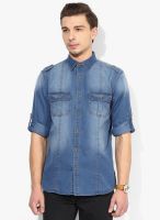 Blue Saint Blue Washed Slim Fit Casual Shirt