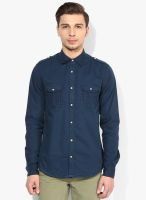 Blue Saint Navy Blue Solid Slim Fit Casual Shirt