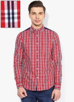 Blue Saint Red Checked Slim Fit Casual Shirt