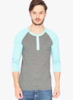 Campus Sutra Charcoal Grey Solid Henley T-Shirts