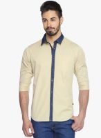 DERBY JEANS COMMUNITY Beige Solid Slim Fit Casual Shirt