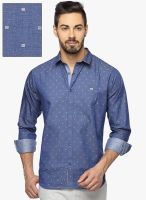 DERBY JEANS COMMUNITY Blue Printed Slim Fit Casual Shirt