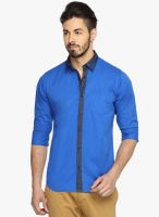 DERBY JEANS COMMUNITY Blue Solid Slim Fit Casual Shirt