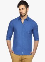 DERBY JEANS COMMUNITY Blue Solid Slim Fit Casual Shirt