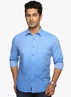 DERBY JEANS COMMUNITY Blue Solid Slim Fit Casual Shirt