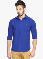 DERBY JEANS COMMUNITY Blue Solid Slim Fit Casual Shirt