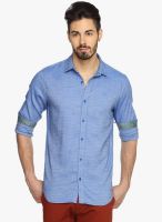 DERBY JEANS COMMUNITY Blue Solid Slim Fit Casual Shirt