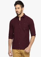 DERBY JEANS COMMUNITY Coffee Solid Slim Fit Casual Shirt