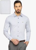 DERBY JEANS COMMUNITY Grey Striped Slim Fit Casual Shirt