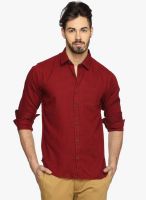 DERBY JEANS COMMUNITY Maroon Solid Slim Fit Casual Shirt