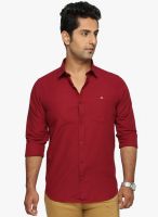 DERBY JEANS COMMUNITY Maroon Solid Slim Fit Casual Shirt