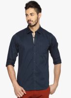 DERBY JEANS COMMUNITY Navy Blue Solid Slim Fit Casual Shirt