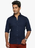 DERBY JEANS COMMUNITY Navy Blue Solid Slim Fit Casual Shirt