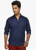 DERBY JEANS COMMUNITY Navy Blue Solid Slim Fit Casual Shirt