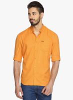 DERBY JEANS COMMUNITY Orange Solid Slim Fit Casual Shirt