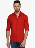 DERBY JEANS COMMUNITY Red Solid Slim Fit Casual Shirt