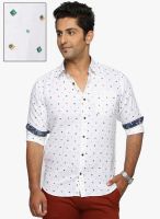 DERBY JEANS COMMUNITY White Printed Slim Fit Casual Shirt