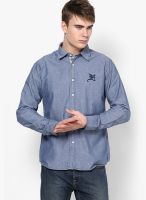 Ed Hardy Blue Solid Casual Shirt