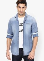 Gas Blue Washed Slim Fit Casual Shirt