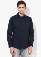 Giordano Navy Blue Solid Slim Fit Casual Shirt