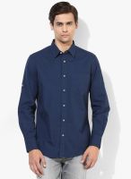 Giordano Navy Blue Solid Slim Fit Casual Shirt